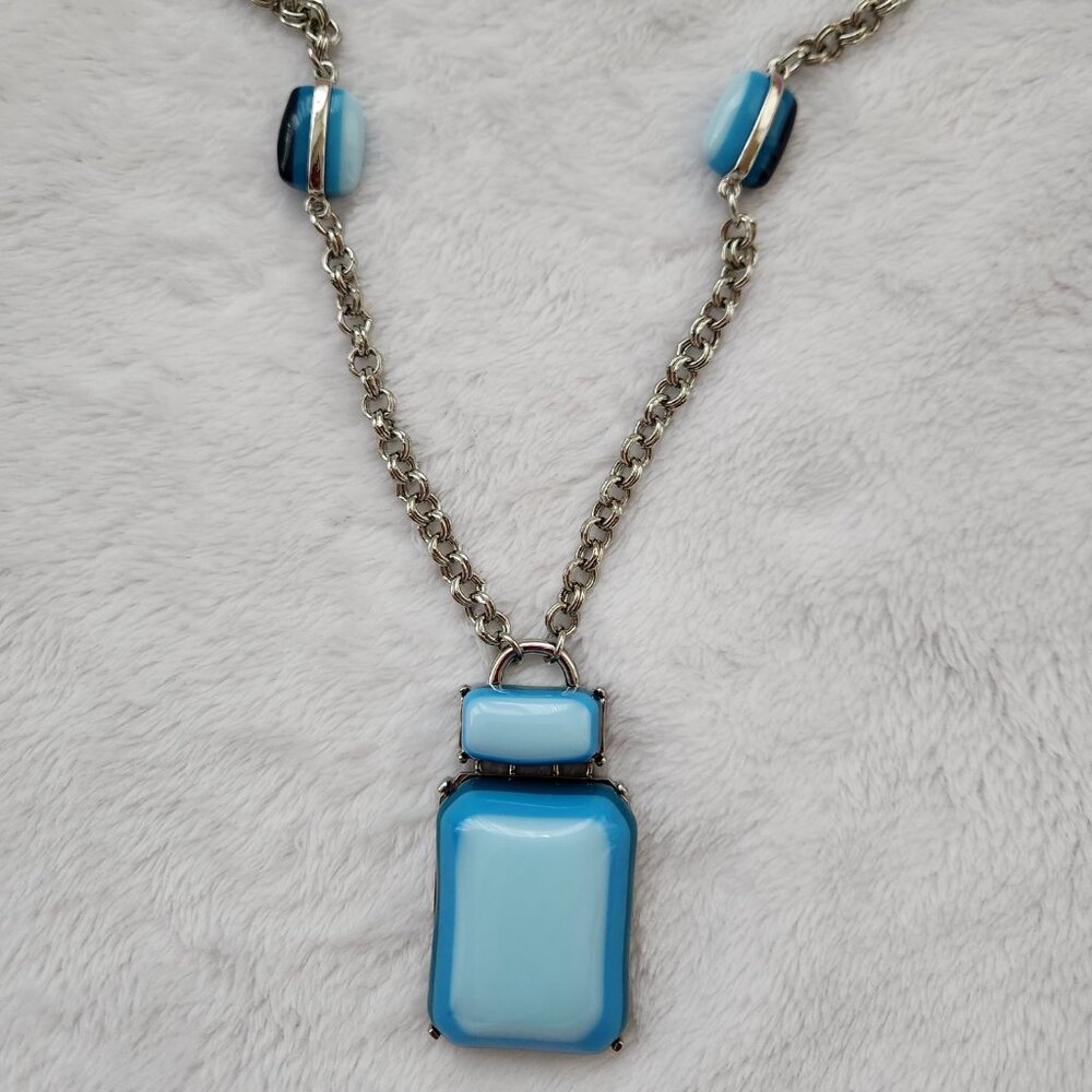Coldwater Creek Silver Necklace and Earrings Blue Colorblock EUC - Picture 4 of 4
